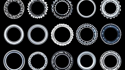 Isolated Diamond Frame Vector Set: Oval, Triangle Shapes on Black Background, High-Resolution No Shading for Design Templates and Graphic Applications.
