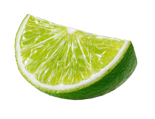 Close-up of a lime wedge, vibrant green, juicy