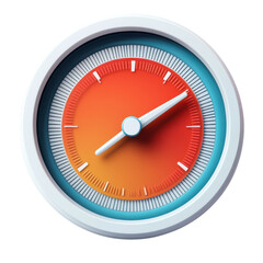 Colorful speedometer with needle indicating speed, measurement, or progress on transparent background