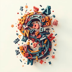 Floating geometric letters abstract composition