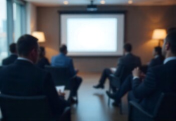 Fototapeta premium Generative AI image of a blurred business meeting in a modern conference room with a projector
