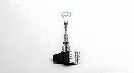 Fototapeta premium Global Logistics and Communication: Shipping Container Supporting a Cell Tower for Worldwide Trade