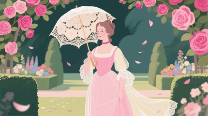 girl in the garden in Regency Era, Pride and Prejudice theme