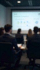 Fototapeta premium Generative AI image of a blurred business presentation featuring people and a projection screen
