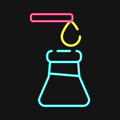 Icon chemical analysis. Oil Industry elements. Icon in neon style.
