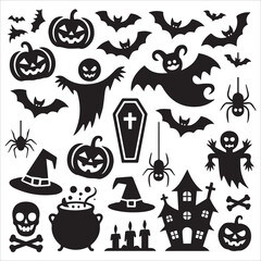 Obraz premium set of (insert style) halloween objects on a white background,Set of Happy Halloween design elements on white background,Freehand drawings on white isolated background. Creative poster or banner,