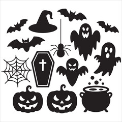 Obraz premium set of (insert style) halloween objects on a white background,Set of Happy Halloween design elements on white background,Freehand drawings on white isolated background. Creative poster or banner,