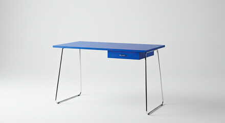 Modern Blue Desk with Chrome Legs and Drawer.