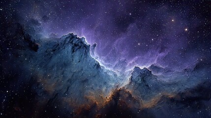 Cosmic mountains, nebulae, star-strewn night