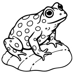 Frog Sitting on Rock Line Drawing