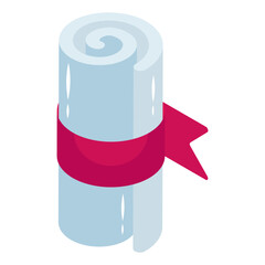 Paper with ribbon, isometric design of degree icon