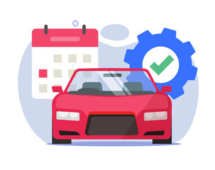 Automotive car vehicle technical maintenance service time icon vector graphic illustration, automobile auto annual calendar reminder checkup image clip art flat cartoon modern design
