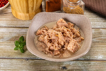 Canned tuna fish in the bowl