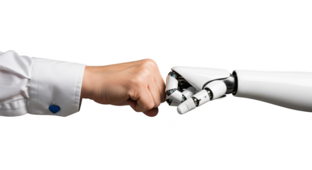 Human and robot fists bump