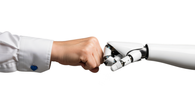 Human and robot fists bump