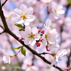 Naklejka premium cherry blossom, or sakura, is the flower of trees in Prunus subgenus Cerasus. Sakura usually refers to flowers of ornamental cherry trees, such as cultivars of Prunus serrulata, not trees grown for th