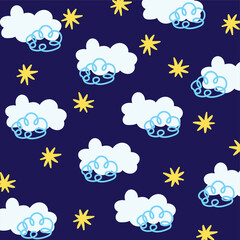 Obraz premium seamless Textile Walpaper pattern with clouds and stars on a blue Simple background Vector