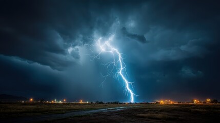 Obraz premium Lightning Storm: Dramatic Sky, Nature Power, Weather Event