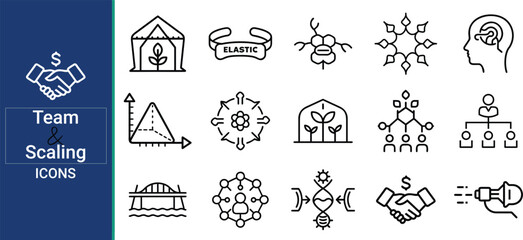 Return On Investment Line Icon Set contains Financial Strategy, Savings, Credit Score, Capital, Banking, Profit and so on icons. set of business ,gear, targetoid ,business growth icons