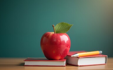 Back to School Apple and Books. This image features School, education, apple, books, and more, offering a clear depiction of. High quality