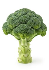 Fresh raw broccoli head with stem isolated on white background