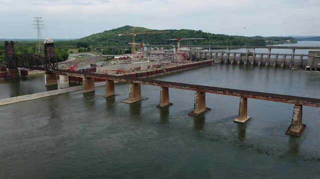 Stunning 4K drone footage of Chickamauga Dam, showcasing its structure, the Tennessee River, and scenic beauty. Perfect for infrastructure, travel, or history projects.