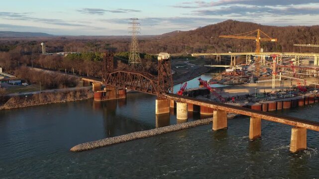 Stunning 4K drone footage of Chickamauga Dam, showcasing its structure, the Tennessee River, and scenic beauty. Perfect for infrastructure, travel, or history projects.