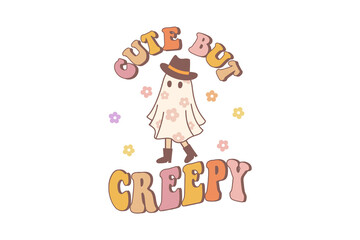 Cute But Creepy Ghost Pastel Halloween Illustration Sublimation T Shirt Design