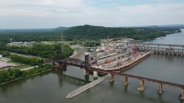 Stunning 4K drone footage of Chickamauga Dam, showcasing its structure, the Tennessee River, and scenic beauty. Perfect for infrastructure, travel, or history projects.