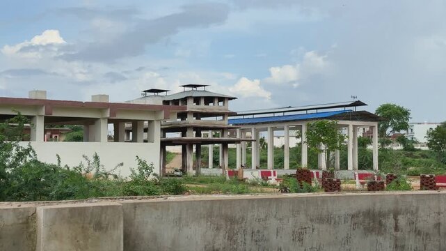 tracking shot of mukti dham also known as Shmashana, this is the Sanskrit term for a Hindu crematory ground, where bodies are brought for cremation on a funeral pyre