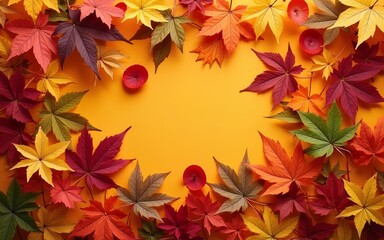 Gorgious Top view of autumn leaves for back to school season. High quality