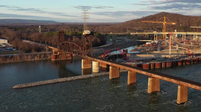 Stunning 4K drone footage of Chickamauga Dam, showcasing its structure, the Tennessee River, and scenic beauty. Perfect for infrastructure, travel, or history projects.