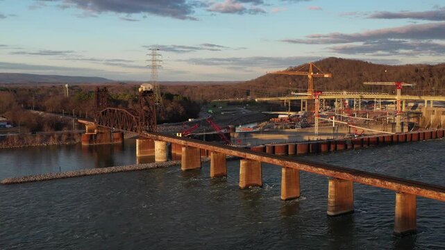 Stunning 4K drone footage of Chickamauga Dam, showcasing its structure, the Tennessee River, and scenic beauty. Perfect for infrastructure, travel, or history projects.
