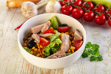 Dietary salad with canned tuna and corn