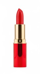 Obraz premium Red lipstick in an open gold tube isolated on a white background