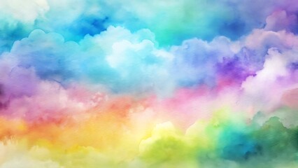 Vibrant watercolor clouds in a rainbow of pastel colors