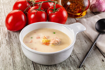 Salmon white soup with salmon