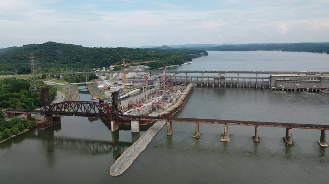 Stunning 4K drone footage of Chickamauga Dam, showcasing its structure, the Tennessee River, and scenic beauty. Perfect for infrastructure, travel, or history projects.