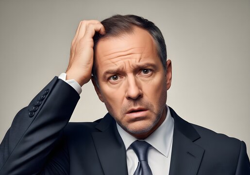 Confused mature businessman scratching his head, looking perplexed - Powered by Adobe