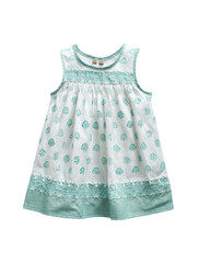 Sleeveless Summer Baby Dress White and Mint Green Eco Cotton on Transparent Background

