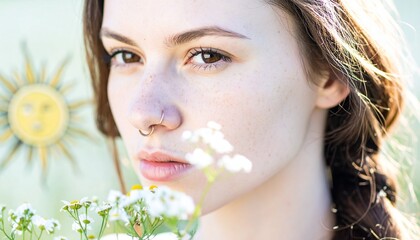 young woman with flower