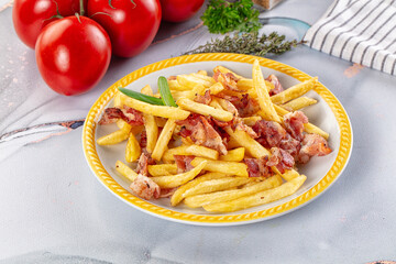 French fry potato with bacon