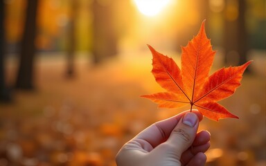 Close up Selective focuse Maple leaf Season Fall Autumn concept Back to school Copy space. High quality