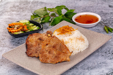 Roasted pork steak with rice