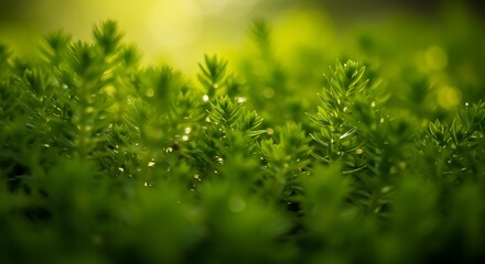Fototapeta premium Lush Green Sedum Plants Growing in Soft Golden Sunlight - Natural Ground Cover