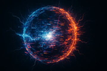 Fototapeta premium Unstable energy field with digital glitch distortion. Blue and orange plasma contained within a powerful force field. This abstract energy field is perfect for futuristic sci-fi projects.