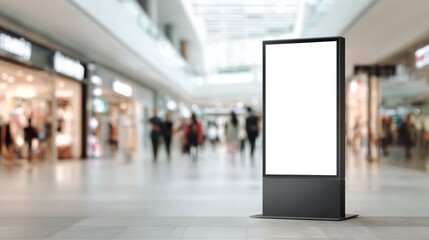 Blank Advertisement Mockup Display, Modern Digital Signage, Empty White Screen in Shopping Mall Environment, Retail Space