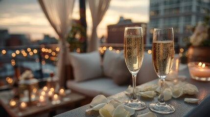 Romantic Champagne Toast: Rooftop Date, Celebration, Love