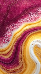 Abstract swirls of vibrant pink, gold, and white paint