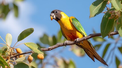 Black-headed Caique Parrot on Branch - Exotic Bird Image